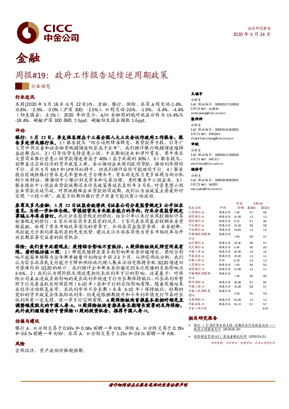 金融周报#19：政府工作报告延续逆周期政策