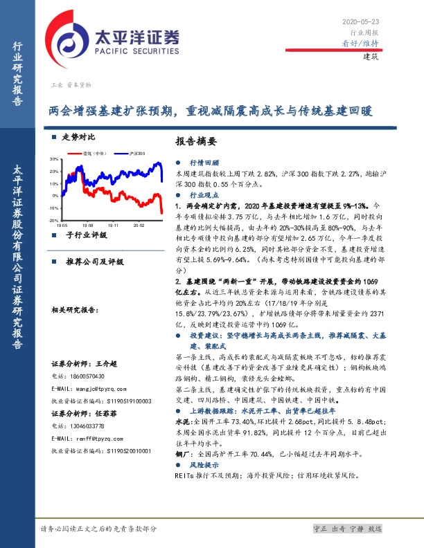 建筑行业周报：两会增强基建扩张预期，重视减隔震高成长与传统基建回暖