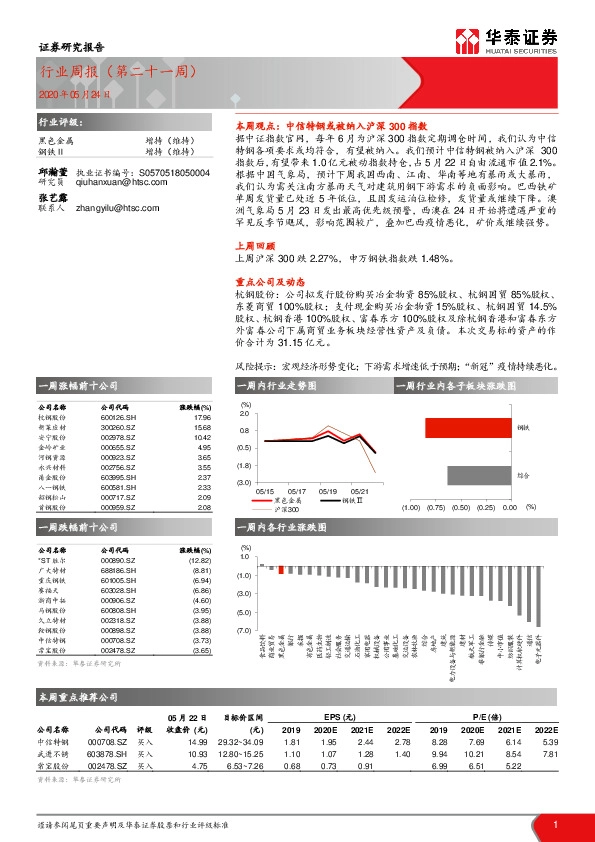 黑色金属行业周报（第二十一周）