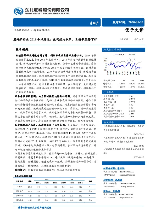 房地产行业2019年报综述：盈利能力承压，负债率显著下行