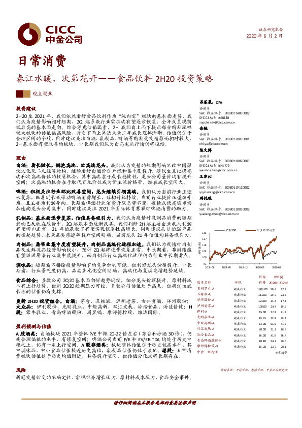 食品饮料2H20投资策略：春江水暖，次第花开