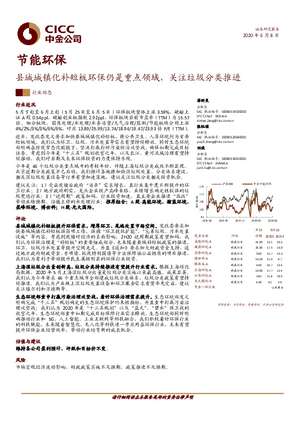 节能环保：县城城镇化补短板环保仍是重点领域，关注垃圾分类推进