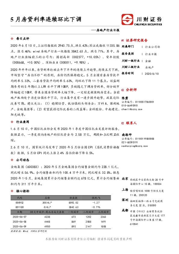 房地产行业日报：5月房贷利率连续环比下调