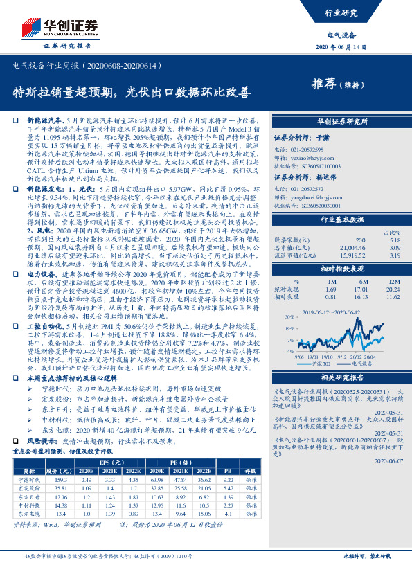 电气设备行业周报：特斯拉销量超预期，光伏出口数据环比改善