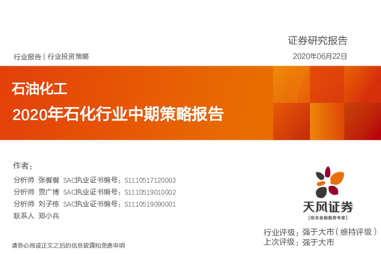 2020年石化行业中期策略报告