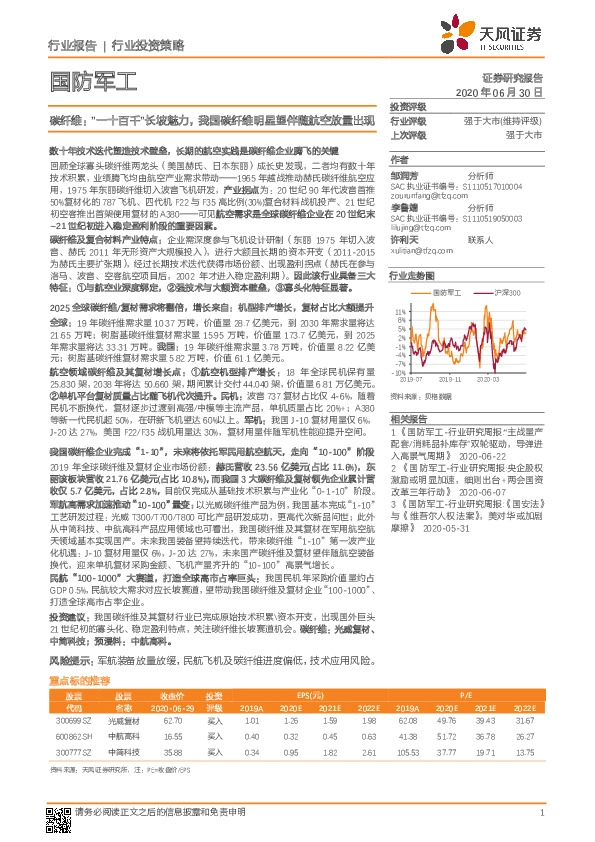 国防军工：碳纤维：“一十百千”长坡魅力，我国碳纤维明星望伴随航空放量出现