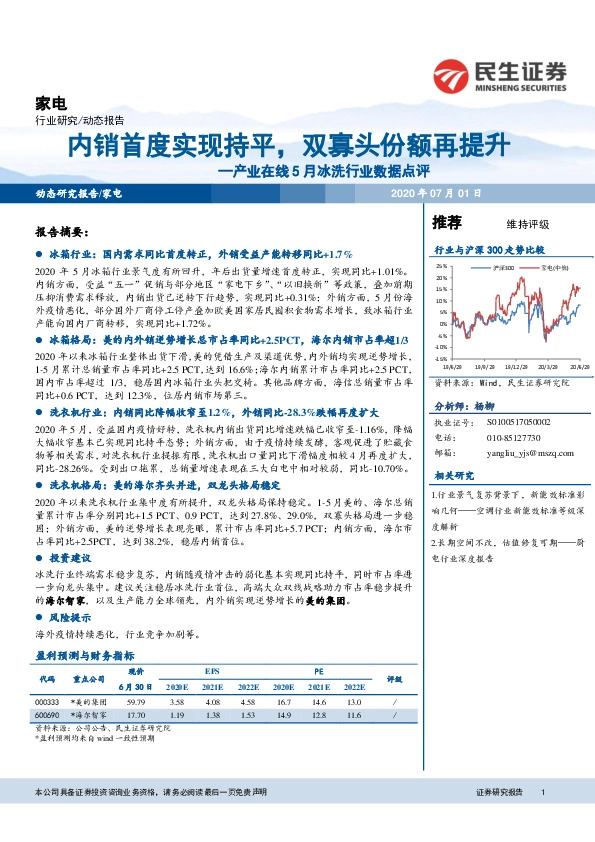 产业在线5月冰洗行业数据点评：内销首度实现持平，双寡头份额再提升
