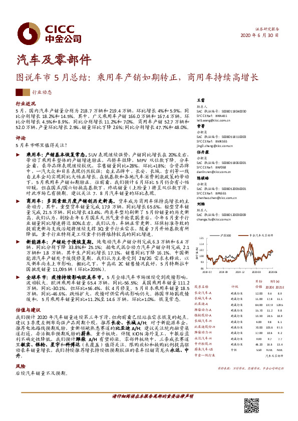 汽车及零部件：图说车市5月总结：乘用车产销如期转正，商用车持续高增长