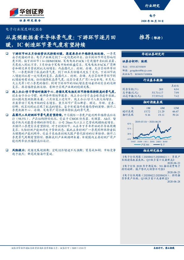 电子行业深度研究报告：从高频数据看半导体景气度：下游环节逐月回暖，IC制造环节景气度有望持续