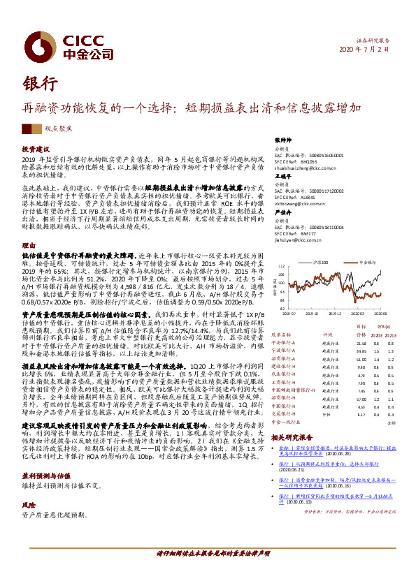 银行观点聚焦：再融资功能恢复的一个选择：短期损益表出清和信息披露增加