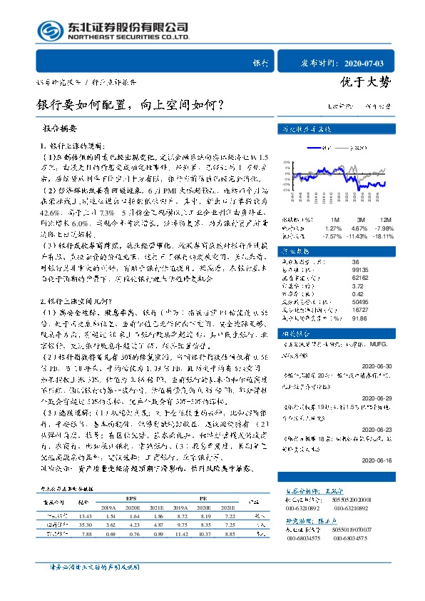 银行：银行要如何配置，向上空间如何？