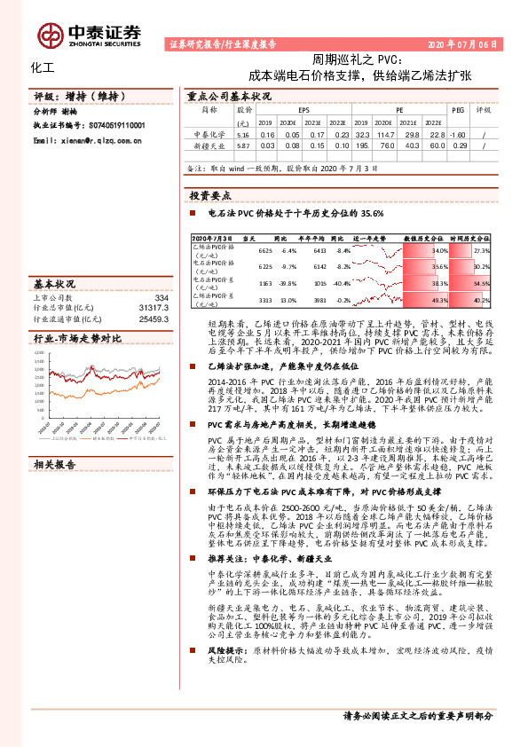 化工行业深度报告：周期巡礼之PVC：成本端电石价格支撑，供给端乙烯法扩张