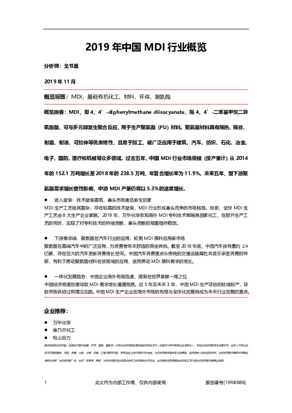 2019年中国MDI行业概览