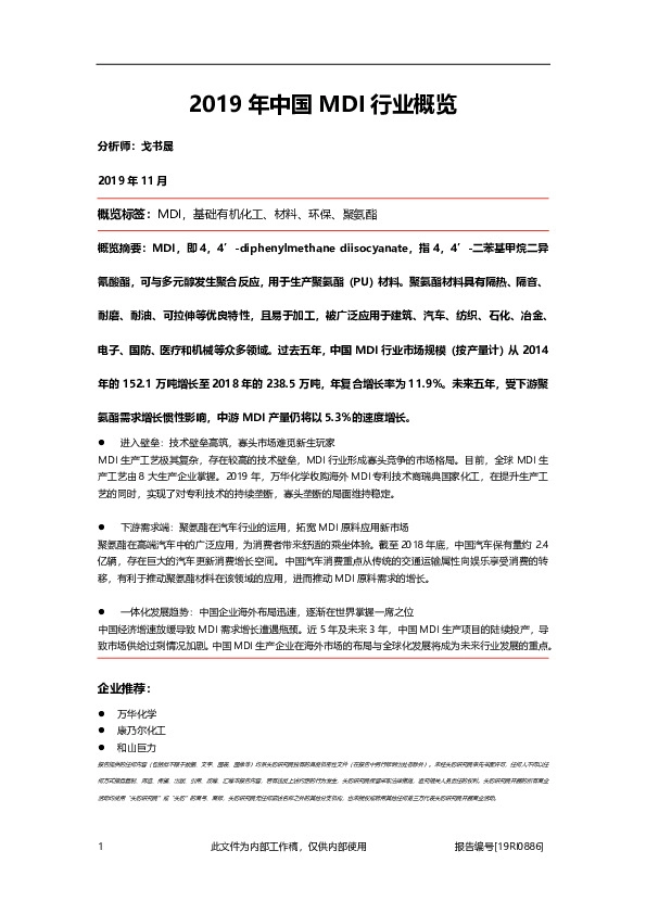 2019年中国MDI行业概览