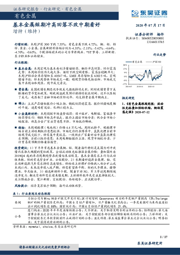 有色金属：基本金属短期冲高回落不改中期看好