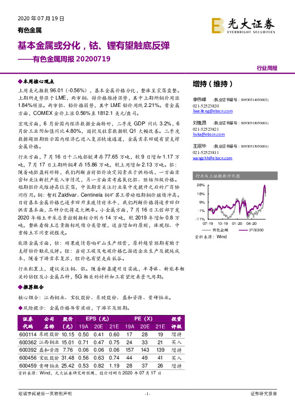 有色金属周报：基本金属或分化，钴、锂有望触底反弹