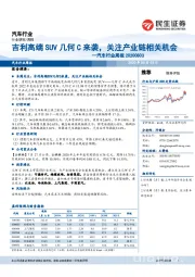 汽车行业周报：吉利高端SUV几何C来袭，关注产业链相关机会