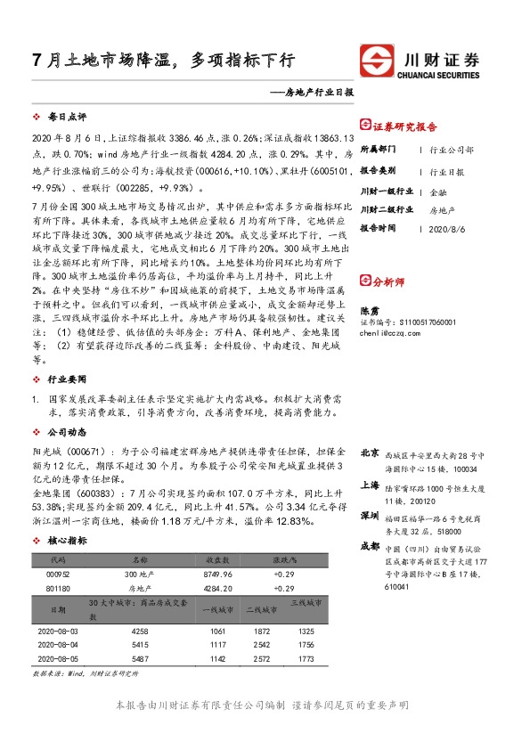 房地产行业日报：7月土地市场降温，多项指标下行