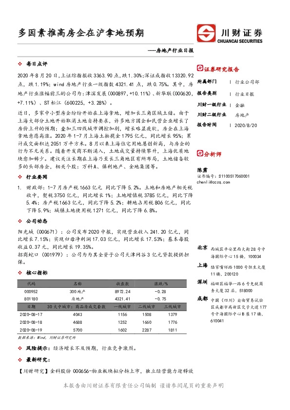 房地产行业日报：多因素推高房企在沪拿地预期