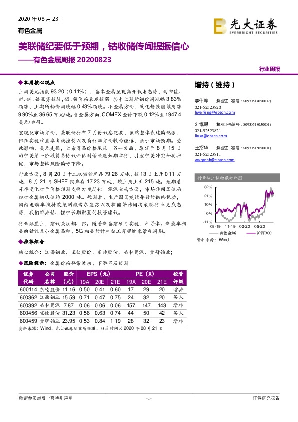 有色金属周报：美联储纪要低于预期，钴收储传闻提振信心