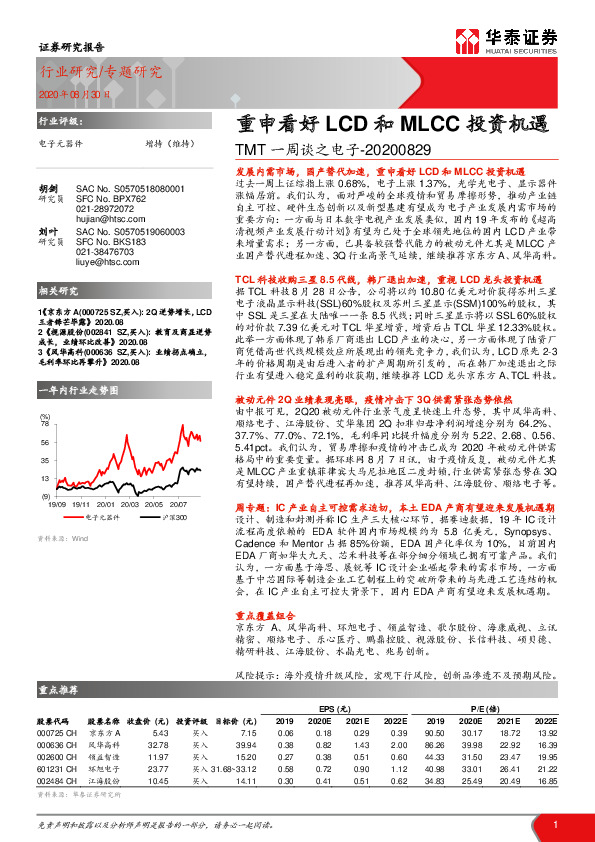 TMT一周谈之电子：重申看好LCD和MLCC投资机遇