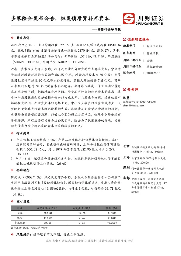 非银行金融日报：多家险企发布公告，拟发债增资补充资本