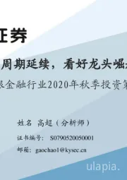 非银金融行业2020年秋季投资策略：顺周期延续，看好龙头崛起