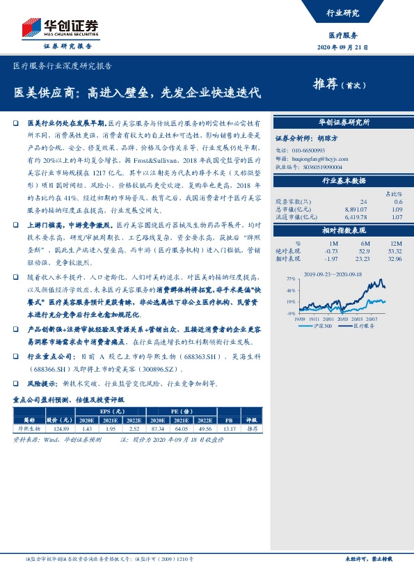 医疗服务行业深度研究报告：医美供应商：高进入壁垒，先发企业快速迭代