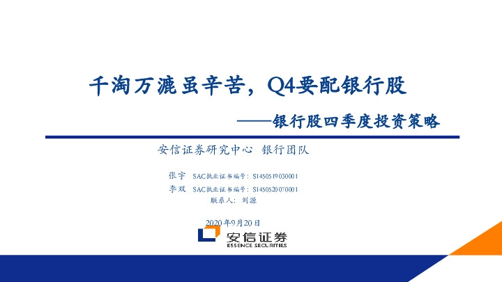 银行股四季度投资策略：千淘万漉虽辛苦，Q4要配银行股