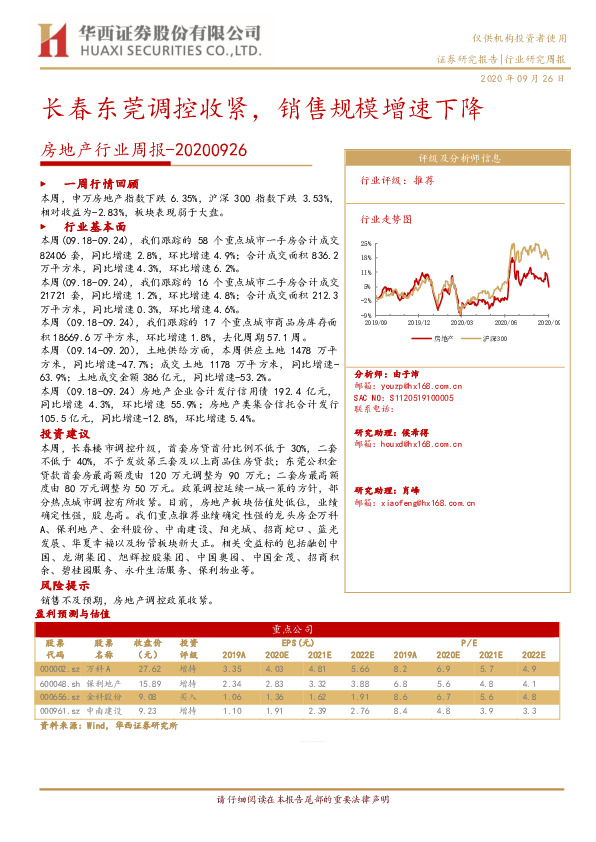 房地产行业周报：长春东莞调控收紧，销售规模增速下降