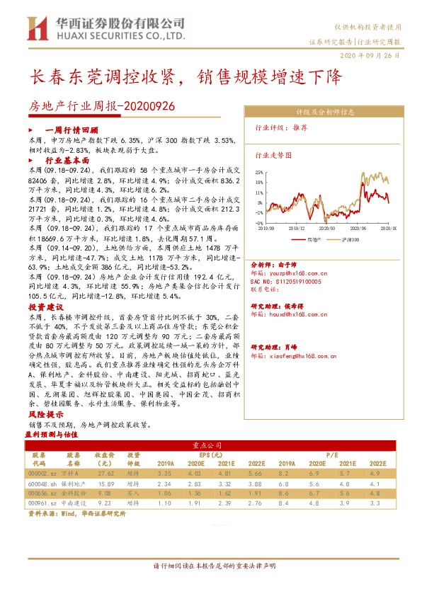 房地产行业周报：长春东莞调控收紧，销售规模增速下降
