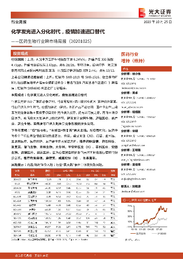 医药生物行业跨市场周报：化学发光进入分化时代，疫情加速进口替代