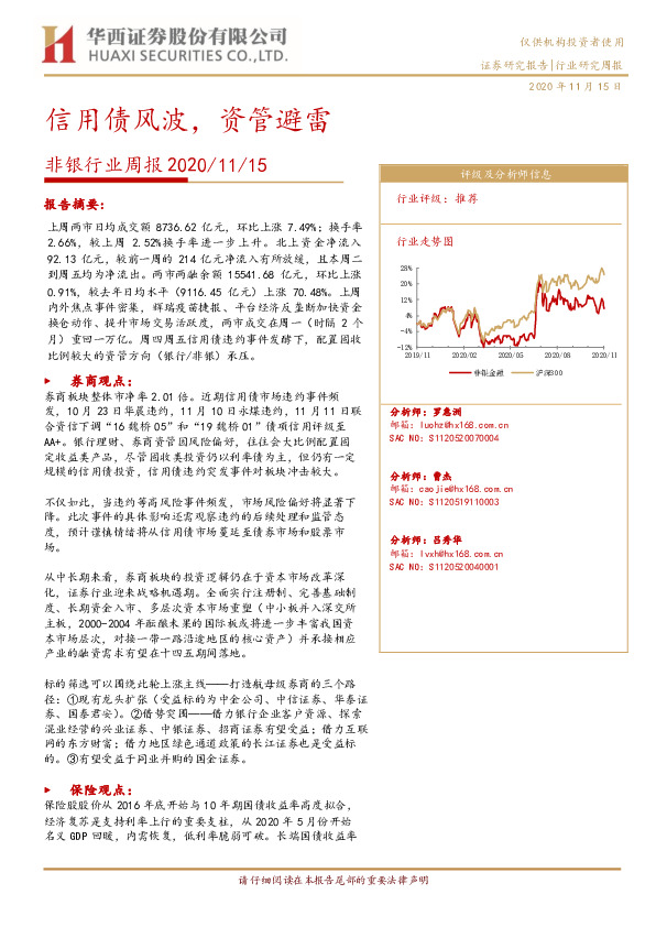 非银行业周报：信用债风波，资管避雷