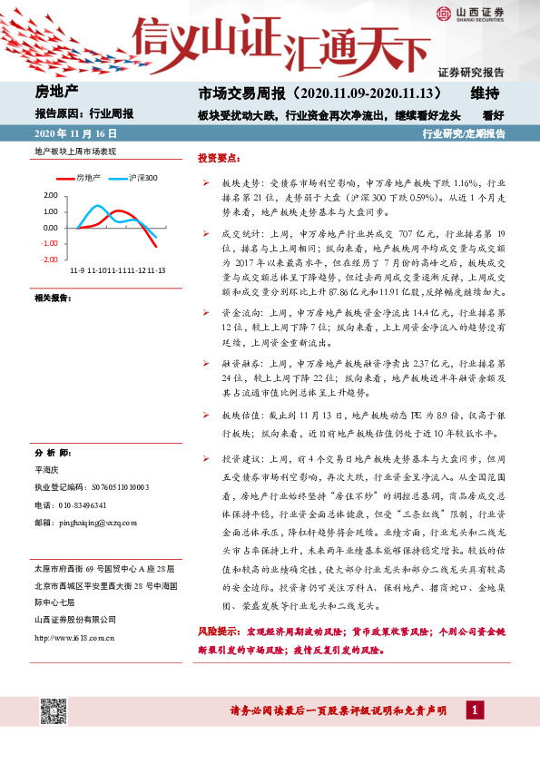 房地产市场交易周报：板块受扰动大跌，行业资金再次净流出，继续看好龙头