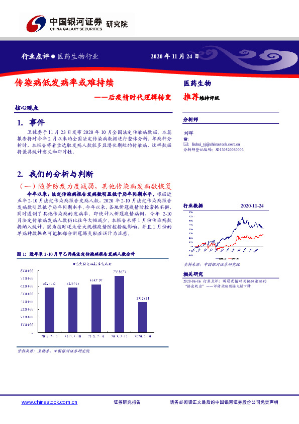 医药生物-后疫情时代逻辑转变：传染病低发病率或难持续