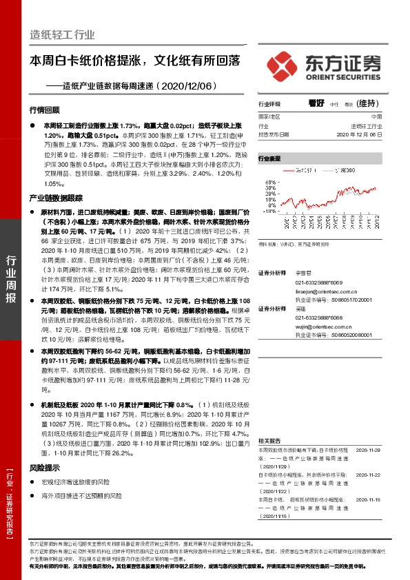 造纸产业链数据每周速递：本周白卡纸价格提涨，文化纸有所回落