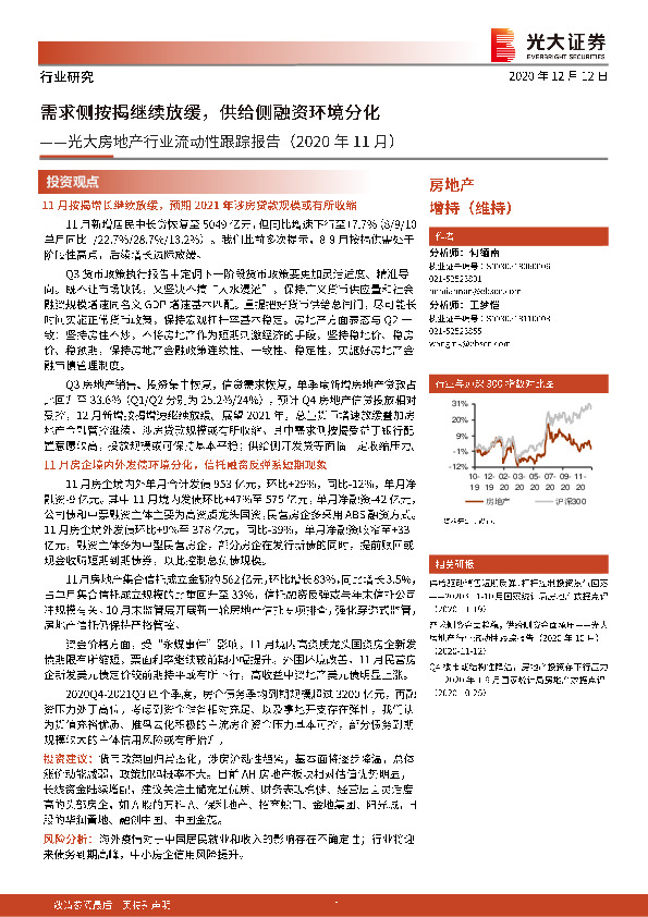 光大房地产行业流动性跟踪报告（2020年11月）：需求侧按揭继续放缓，供给侧融资环境分化