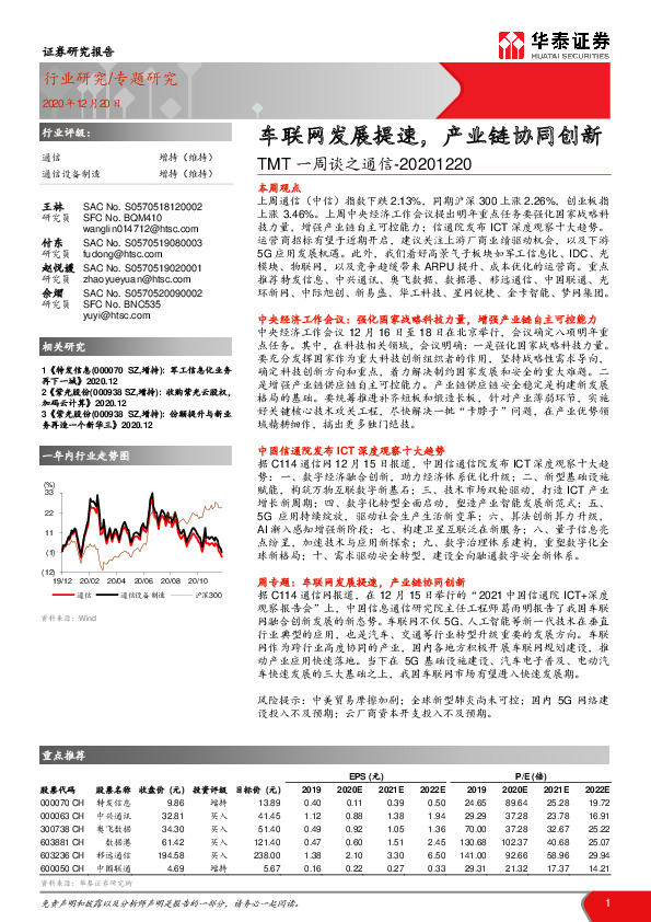 TMT一周谈之通信：车联网发展提速，产业链协同创新