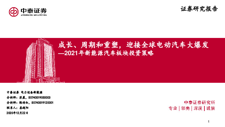 2021年新能源汽车板块投资策略：成长、周期和重塑，迎接全球电动汽车大爆发