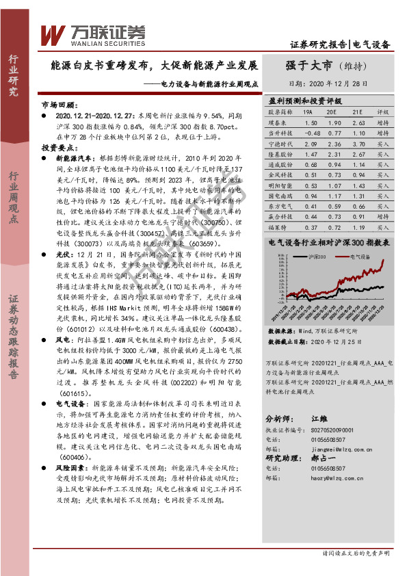 电力设备与新能源行业周观点：能源白皮书重磅发布，大促新能源产业发展