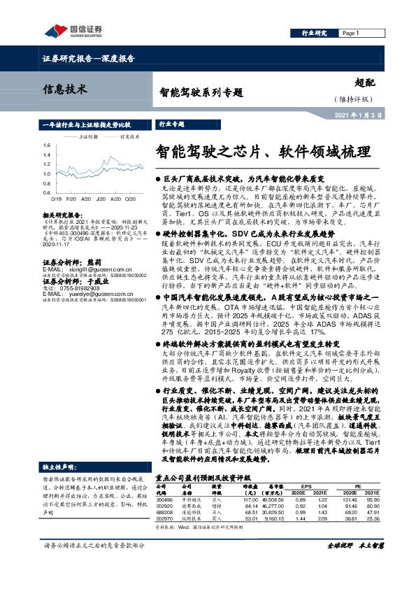 智能驾驶系列专题：智能驾驶之芯片、软件领域梳理