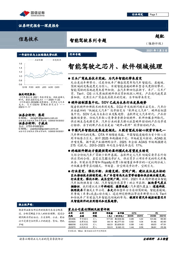 智能驾驶系列专题：智能驾驶之芯片、软件领域梳理