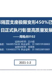 建筑周观点：云南新地标隔震支座极限变形450%已全球领先，1月1日正式执行彰显高质量发展决心