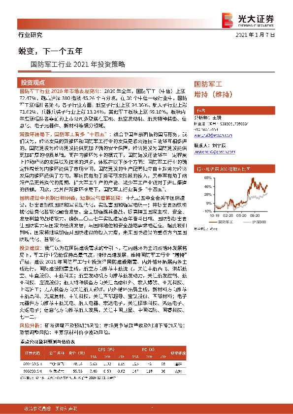 国防军工行业2021年投资策略：蜕变，下一个五年