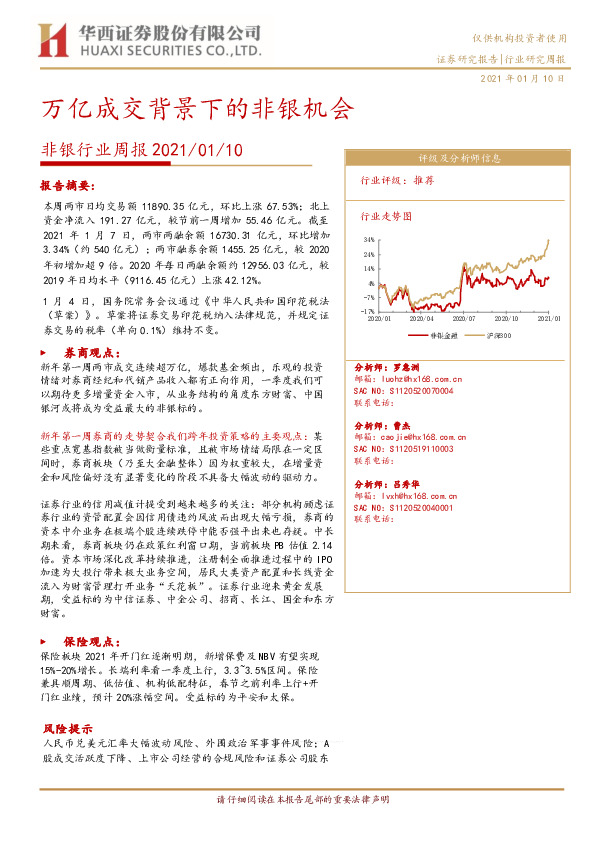 非银行业周报：万亿成交背景下的非银机会