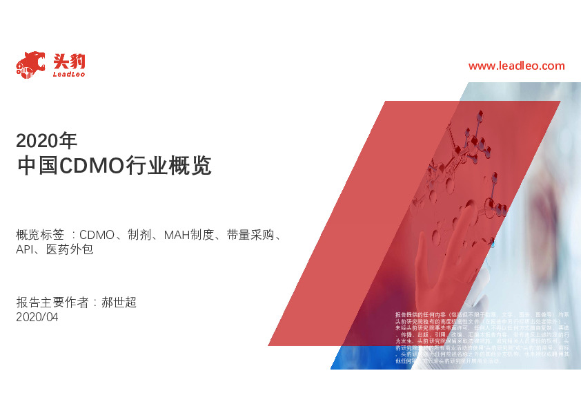 2020年中国CDMO行业概览