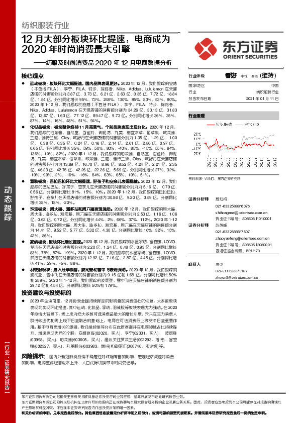 纺服及时尚消费品2020年12月电商数据分析：12月大部分板块环比提速，电商成为2020年时尚消费最大引擎