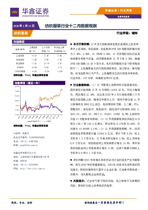 纺织服装行业十二月数据观察