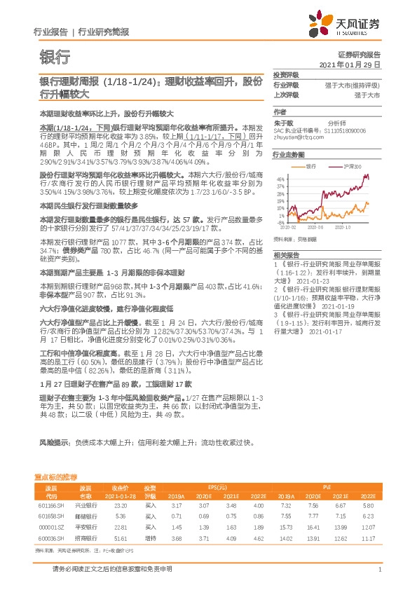 银行理财周报：理财收益率回升，股份行升幅较大