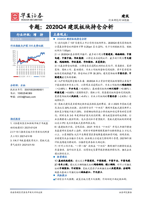 建筑专题：2020Q4建筑板块持仓分析